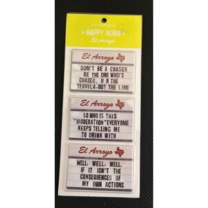 El Arroyo Set of 3 Happy Hour Magnets Austin Texas Marquee Sign Quotes‎